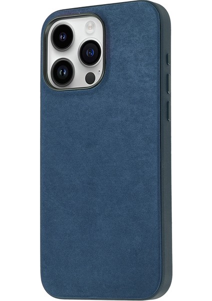 iPhone 15 Pro Uyumlu Kılıf Case, Mikro Fiber Dış ve Kadife Iç Yüzeyli, Microfiber Cover Mavi