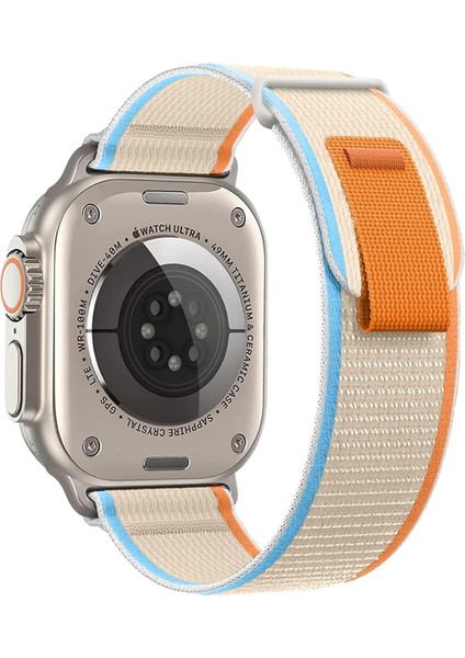 Apple Watch Uyumlu 42MM 44MM 45MM 49MM 1/2/3/4/5/6/se/7/8/9ultra Mountain Kordon Krem-Turuncu-Mavi