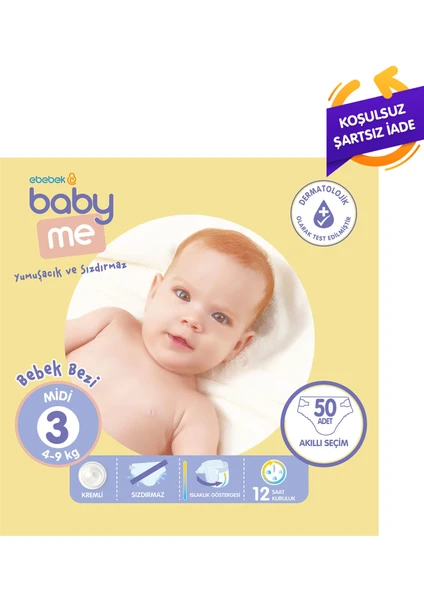 Baby Me Midi 3 Numara Bebek Bezi 4-9 kg 50 Adet