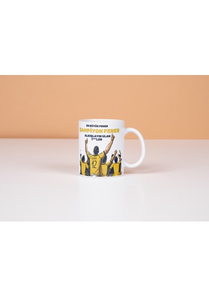 En Büyük Şampiyon Baskılı Premium Porselen Kupa Bardak-Sarı-Alex fiyatları
