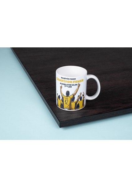 En Büyük Şampiyon Baskılı Premium Porselen Kupa Bardak-Sarı-Alex modelleri