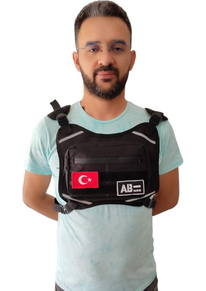 Motorcu Göğüs Çantası Kırmızı Reflektörlü Su Geçirmez Kan Grubu Seçenekli