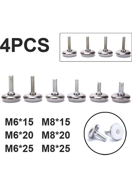 4pcs M6 M8 15/20/25MM Ayarlanabilir Çelik Mobilya Ayakları Kaymaz Taban Masası (Yurt Dışından)