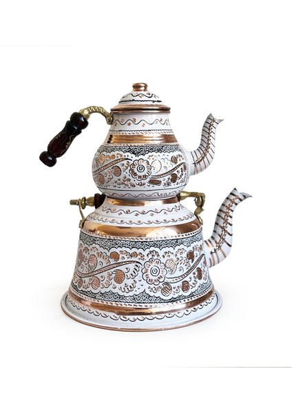 Beyaz Bakır Çaydanlık Erzincan El Işleme 10 Kişilik