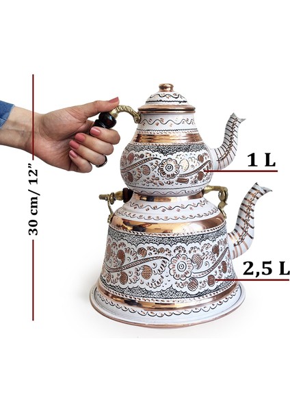 Beyaz Bakır Çaydanlık Erzincan El Işleme 10 Kişilik modelleri