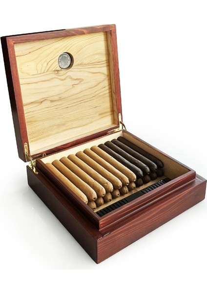 Masif Yerli Sedir Ağacı Humidor Puro Kutusu Küçük Boy Analog