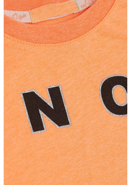 Kız Çocuk Simli Thank You Yazı Baskılı Turuncu Crop modelleri