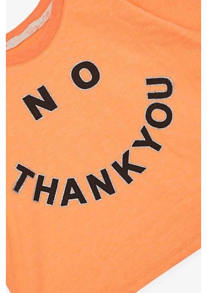 Kız Çocuk Simli Thank You Yazı Baskılı Turuncu Crop fırsatları