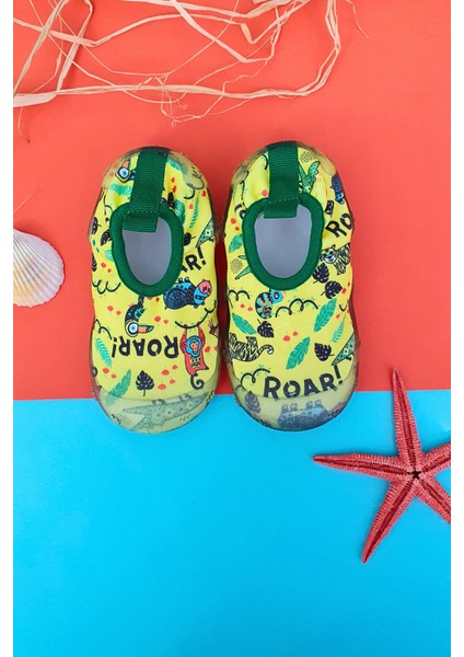 Papağan Desenli Sarı Çocuk Kaydırmaz Tabanlı Deniz AYAKKABISI-F-7000