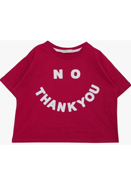 Kız Çocuk Simli Thank You Yazı Baskılı Fuşya Crop