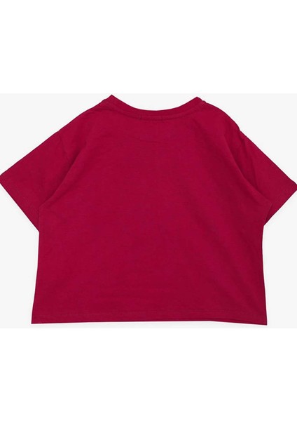 Kız Çocuk Simli Thank You Yazı Baskılı Fuşya Crop fiyatları