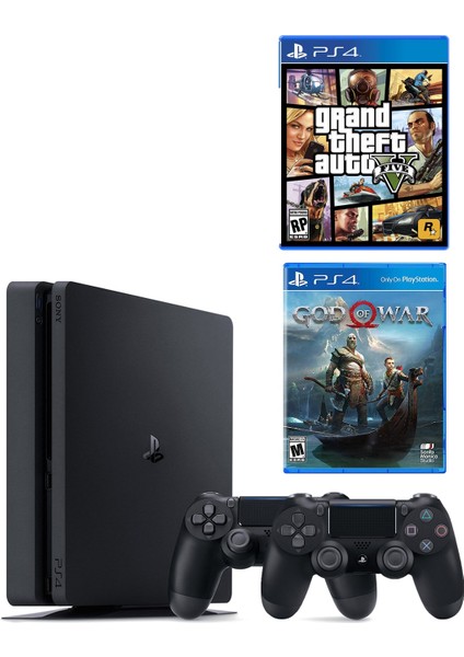 Playstation 4 Slim 500 GB + 2. Ps4 Kol + Ps4 Gta 5 + Ps4 God Of War