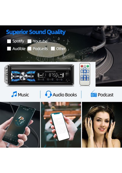 Bluetooth'lu Tek Dın Araç Stereo Radyo, Am/fm Radyo Alıcısı, Mp3/usb, Eller Serbest Arama, Dahili Mikrofon, Çıkarılabilir Yüz Plakası, Kablosuz Uzaktan Kumanda P6151 (Yurt Dışından) fiyatları