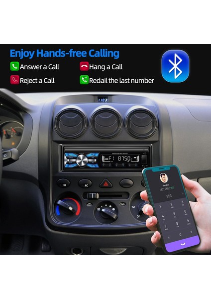 Bluetooth'lu Tek Dın Araç Stereo Radyo, Am/fm Radyo Alıcısı, Mp3/usb, Eller Serbest Arama, Dahili Mikrofon, Çıkarılabilir Yüz Plakası, Kablosuz Uzaktan Kumanda P6151 (Yurt Dışından) modelleri