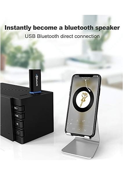 USB Bluetooth Alıcı Adaptörü Kablosuz Ses Adaptörü Araç Kiti Ev/araba Stereo Ses Sistemi Için Müzik Alıcısı, Taşınabilir Speskerler, (Aux Girişi), 3,5 mm Kablo ile (BEYAZ)U2026 (Yurt Dışından)