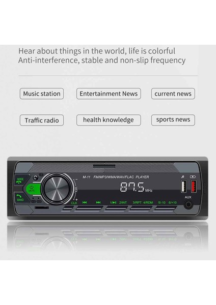 Evrensel Araba Stereo Tek Gürültü Araba Radyo Bluetooth USB Aux Dash Kafa Ünitesinde Fm Radyo Medya Alıcısı Araba Mp3 Çalar Dayanıklı Kullanımı Kolay Siyah (Yurt Dışından)