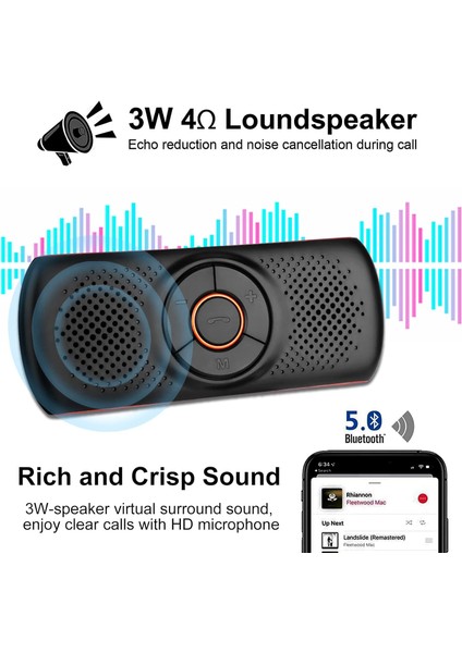 Cep Telefonu Için Bluetooth Araç Hoparlörü, Vizör Klipsli Ahizesiz Bluetooth Araç Kiti, Araç Hoparlörü Desteği Siri ve Sesli Asistan Sesli Rehberlik, 20 Saat Müzik Çalma, Destek Tf (Yurt Dışından) fiyatları