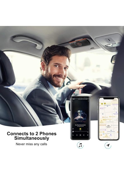 Cep Telefonu Için Bluetooth Araç Hoparlörü, Vizör Klipsli Ahizesiz Bluetooth Araç Kiti, Araç Hoparlörü Desteği Siri ve Sesli Asistan Sesli Rehberlik, 20 Saat Müzik Çalma, Destek Tf (Yurt Dışından) fırsatları