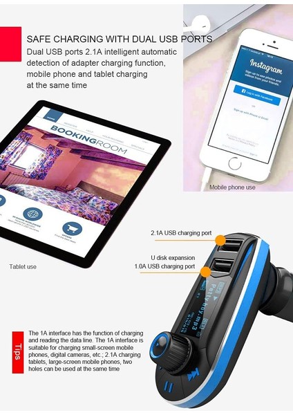 Bluetooth 5.0 Fm Verici Araba Mp3 Çalar Eller Serbest Araç Kiti Çift USB 5V 2.1A USB Bağlantı Noktalı Kablosuz Radyo Ses Adaptörü, (Yurt Dışından) fırsatları