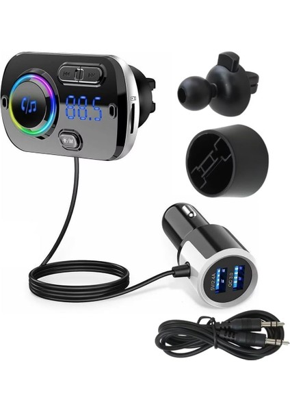 Qc3.0 Çift USB Bağlantı Noktası Fm Verici Bluetooth 5.0 Kablosuz Radyo Adaptörü Araç Kiti Hızlı Şarj (Yurt Dışından)