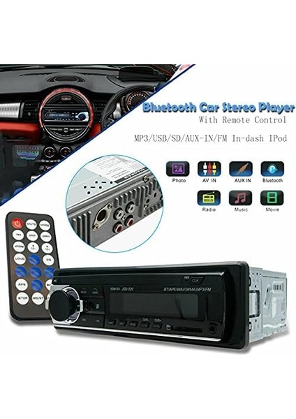 12V Bluetooth Araç Stereo Çalar, Usb/sd/mp3/wma/wav Kablosuz Uzaktan Kumanda ile Tek Din Araç Ses Fm Radyo Alıcısı (Yurt Dışından)