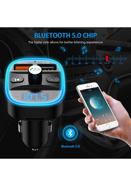 (Yükseltilmiş Yeni Sürüm) Araba Için V5.0 Bluetooth Fm Verici, 7 Rgb Renkli LED Arkadan Aydınlatmalı Radyo Verici, Qc3.0 Çift USB Bağlantı Noktası Adaptör Araç Kiti, Tf Kartı Deste (Yurt Dışından) modelleri