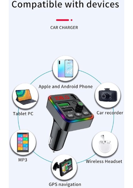 Bluetooth 5.0 Fm Verici Araç Kiti: Kablosuz Radyo Modülatörü, Çift USB ve Type-C Pd Hızlı Şarj, Hifi Bas Mp3 Çalar, Mikrofonla Ahizesiz Arama, 12V Çakmak Için Ses Alıcısı (Yurt Dışından)