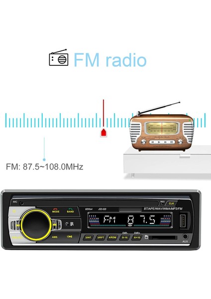 Araç Stereo, Bluetooth Araç Ses Alıcıları Fm Radyo, LED Ekran Çift Bağlantı Handsfree Usb2.0 Araç Ses Sistemi, Araç Mp3 Çalar Desteği Telefon Sesli Asistan, Aux Girişi (Yurt Dışından)