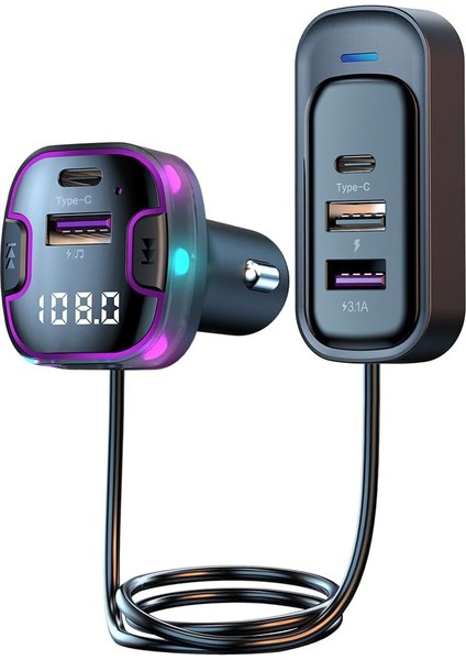 Araba Için Bluetooth Fm Verici, Eller Serbest Aramalar, Hd Ses Kalitesi 5.3, 5V3.1A Hızlı Şarj, U Disk Müzik Çalma, Aynı Anda Şarj Edilen 5 Cihaz Desteği (Cs6) (Yurt Dışından)