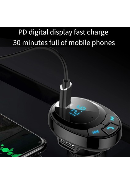 Araba Mp3 Çalar Kompakt Usb-C Hızlı Şarj Radyo Adaptörü Çift USB Bluetooth Uyumlu 5.0 (Yurt Dışından)