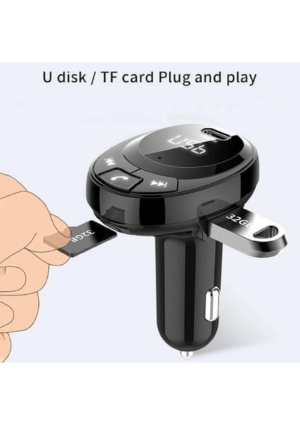 Araba Mp3 Çalar Kompakt Usb-C Hızlı Şarj Radyo Adaptörü Çift USB Bluetooth Uyumlu 5.0 (Yurt Dışından)