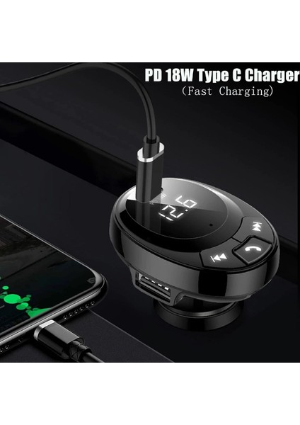 Araba Mp3 Çalar Kompakt Usb-C Hızlı Şarj Radyo Adaptörü Çift USB Bluetooth Uyumlu 5.0 (Yurt Dışından)