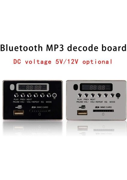 Mp3 Dekoder Kurulu 5/12V Araba Kablosuz Bluetooth Mp3 Dekoder Modülü USB Tf Fm Radyo Ses Kartı Gümüş 12V (Yurt Dışından)