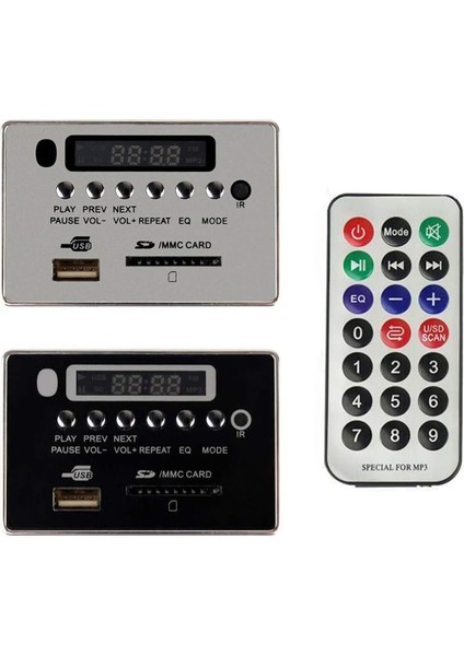 Mp3 Dekoder Kurulu 5/12V Araba Kablosuz Bluetooth Mp3 Dekoder Modülü USB Tf Fm Radyo Ses Kartı Gümüş 12V (Yurt Dışından)