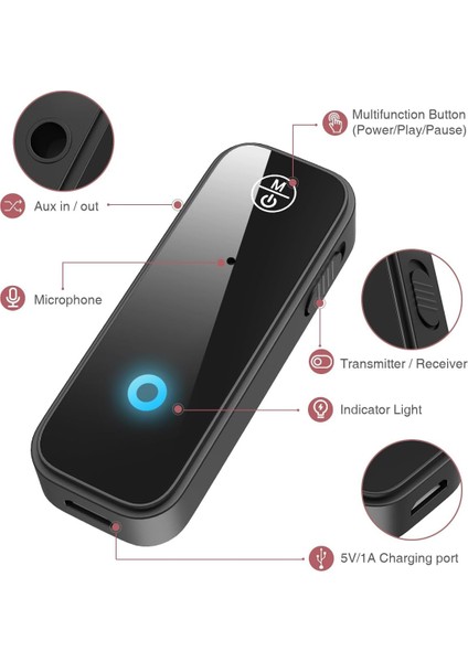 Araba Için Bluetooth Aux Adaptörü, Bluetooth 5.0 Verici Alıcı, Arabalar Için 2'si 1 Arada Kablosuz 3,5 mm Ses Adaptörü, Hoparlörler, Stereo Sistemler, Kulaklıklar, Eller Serbest Ar (Yurt Dışından)