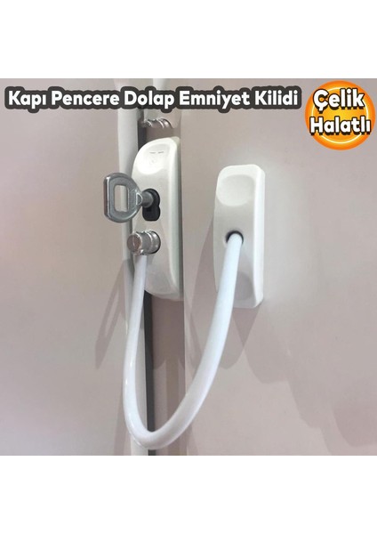 Pvc Pencere Kilidi Kapı Emniyet Çocuk Güvenlik Kilidi Çelik Halatlı Kilit Beyaz