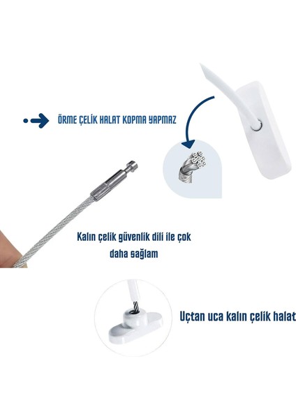 Pvc Pencere Kilidi Kapı Emniyet Çocuk Güvenlik Kilidi Çelik Halatlı Kilit Beyaz