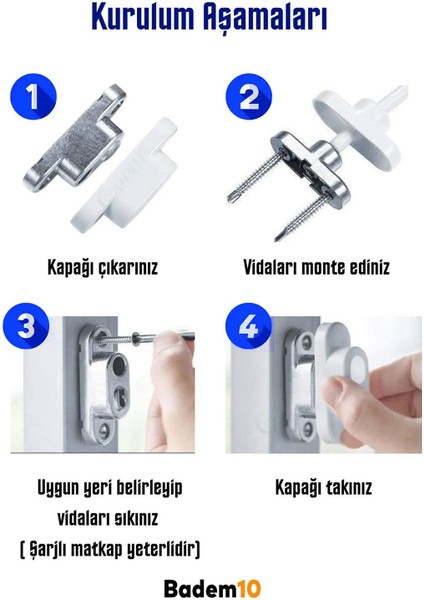 Pvc Pencere Kilidi Kapı Emniyet Çocuk Güvenlik Kilidi Çelik Halatlı Kilit Beyaz