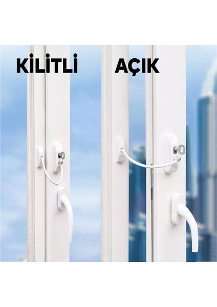 Pvc Pencere Kilidi Kapı Emniyet Çocuk Güvenlik Kilidi Çelik Halatlı Kilit Beyaz