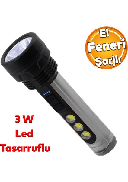 El Feneri Şarjlı LED Işıldak Kamp Lambası 1500 Mah Gece Aydınlatma 3 W 3 W Beyaz Işık