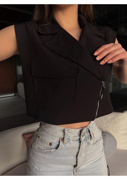 Sadie Fermuarlı Crop Yelek