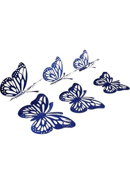 Dekoratif Kağıt Kelebek Balon Süsü Hologramlı Lacivert 3D 12 Adet