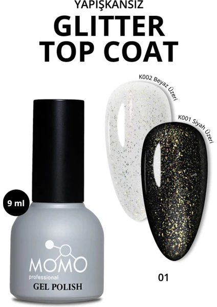 Glitter Top Coat 01 Kalıcı Oje İçin, Altın Simli, 9 ml