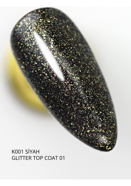 Glitter Top Coat 01 Kalıcı Oje İçin, Altın Simli, 9 ml