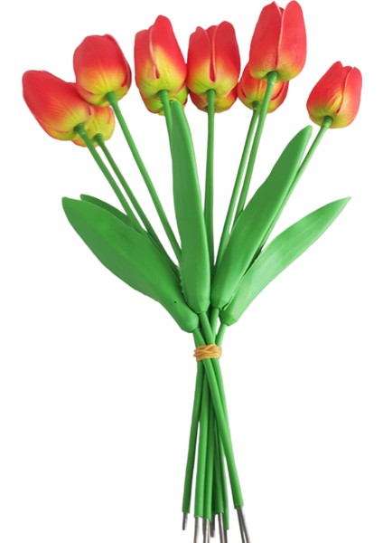 Yapay Islak Lale Kırmızı 10 'lu (Yeşil ve Sarı Desen ) fiyatları