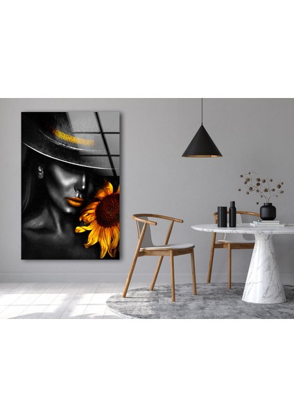 Ay Çiçeği ve Kadın Temperli Cam Duvar Tablosu fiyatları
