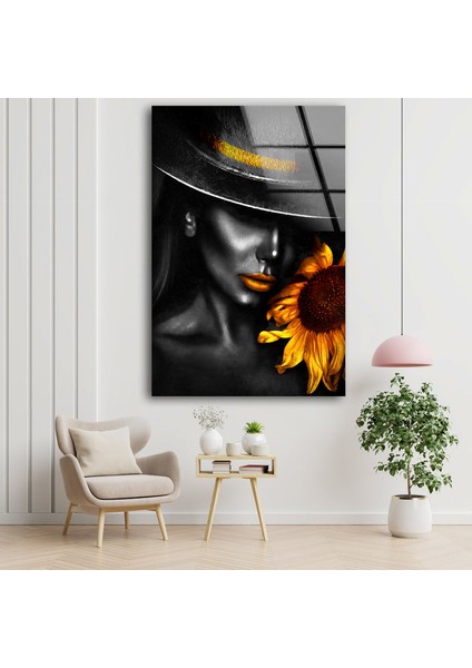 Ay Çiçeği ve Kadın Temperli Cam Duvar Tablosu modelleri