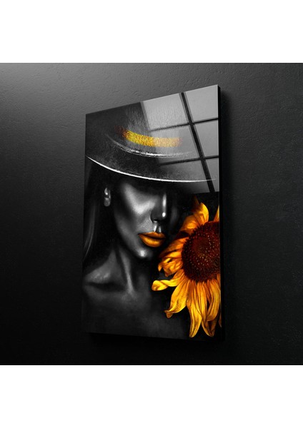 Ay Çiçeği ve Kadın Temperli Cam Duvar Tablosu fırsatları