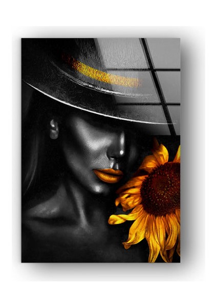 Ay Çiçeği ve Kadın Temperli Cam Duvar Tablosu indirimleri