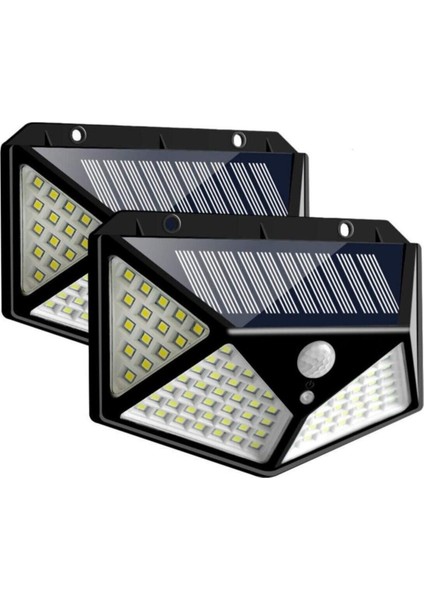 2 Adet 100 LED Solar 3 Mod Hareket Sensörlü Duvar Bahçe Lambası